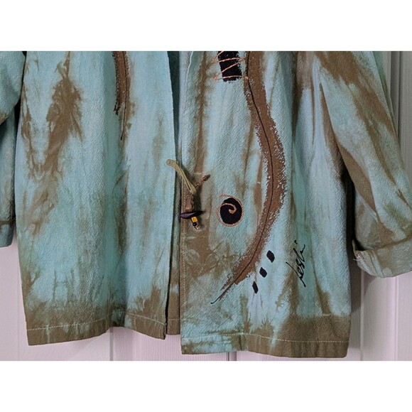 VTG Art-To-Wear Blazer Jacket Womens Medium Turquoise Beige Toggle Closure Boho - Picture 3 of 8